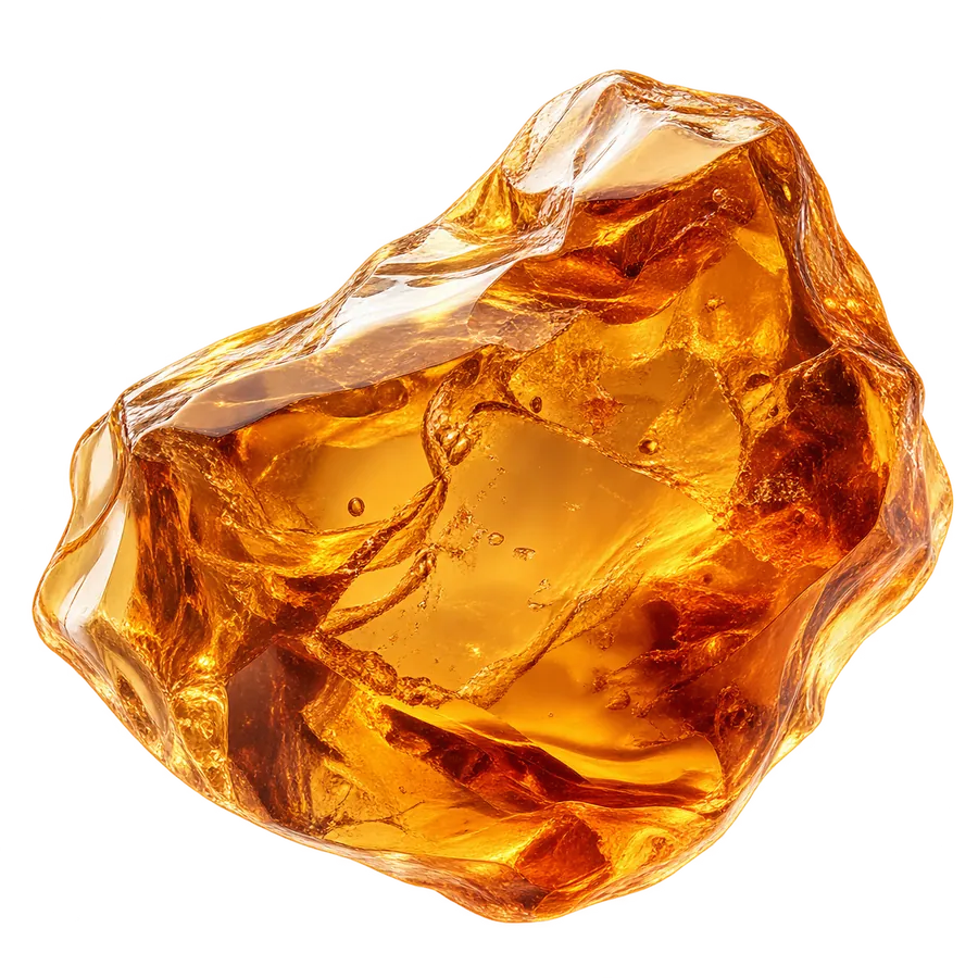 A translucent piece of golden amber resin